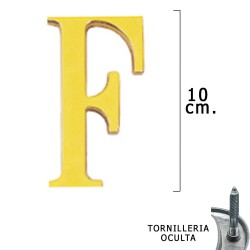Letra Latón "F" 10 cm. con Tornilleria Oculta (Blister 1 Pieza)