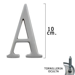 Letra Metal "A" Plateada Mate 10 cm. con Tornilleria Oculta (Blister 1 Pieza)