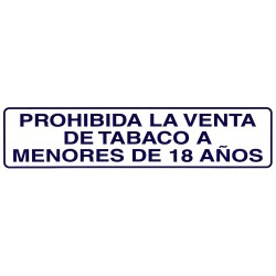 Rotulo Adhesivo 250x63 mm. Prohibida Venta Tabaco < 18años